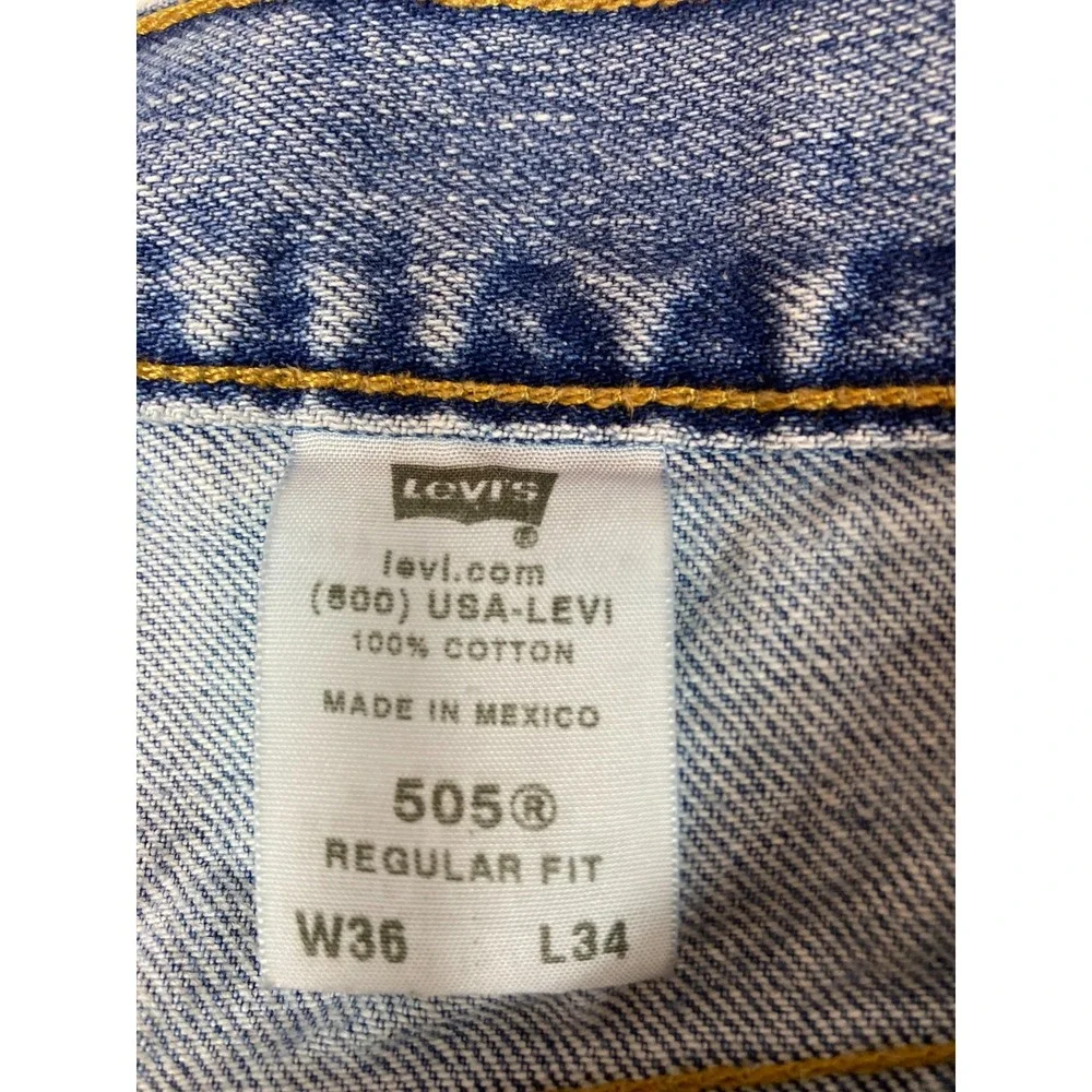 Levi 505 Jeans‎ Blue Denim Mens 36x34  Regular Straight Fit Medium Wash